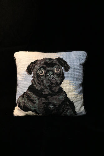 The cutest needlepoint pug pillow