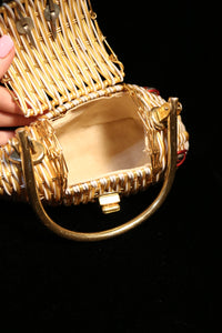 RARE metal plastic wicker basket vintage fish purse